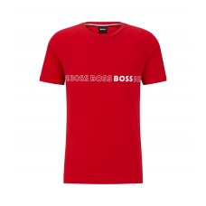 Hugo Boss Organic-cotton slim-fit T-shirt with repeat logos 50491696-628 Red