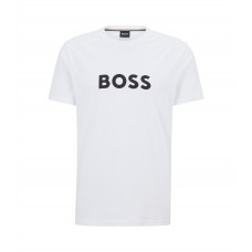 Hugo Boss Organic-cotton relaxed-fit T-shirt with contrast logo 50491706-100 White