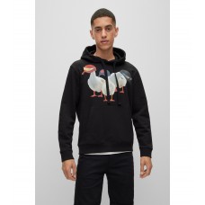 Hugo Boss Cotton-terry relaxed-fit hoodie with duck print 50491828-001 Black