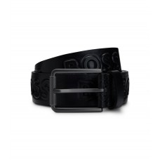 Hugo Boss Italian-leather belt with raised logos 50491895-001 Black