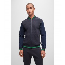 Hugo Boss BOSS x AJBXNG relaxed-fit knitted bomber jacket with monogram jacquard 50492610-402 Dark Blue