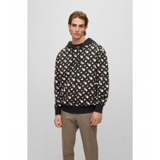 Hugo Boss Cotton-terry zip-up hoodie with printed monograms 50492660-001 Patterned