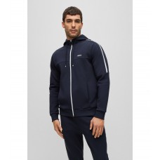 Hugo Boss Cotton-blend zip-up hoodie with contrast trims 50492773-402 Dark Blue