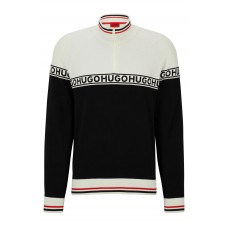 Hugo Boss Cotton-blend zip-neck sweater with logo details 50492800-333 Black