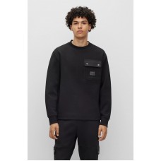 Hugo Boss Cotton-blend sweatshirt with metal-framed logo 50493037-001 Black