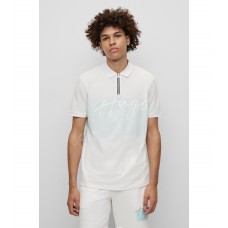 Hugo Boss Zip-neck polo shirt in cotton with handwritten logo 50493247-100 White