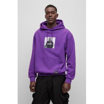 Hugo Boss BOSS x Khaby Relaxed-fit cotton-blend hoodie with lenticular artwork 50493290-503 Dark Purple