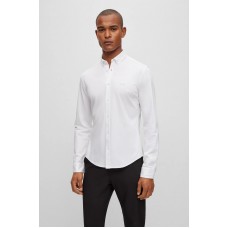 Hugo Boss Button-down regular-fit shirt in cotton piqué jersey 50493608-100 White