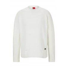 Hugo Boss Organic-cotton-blend sweater with logo badge 50493730-110 White