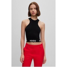Hugo Boss Sleeveless ribbed top with logo-jacquard waistband 50493746-001 Black