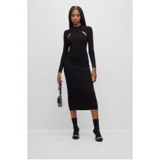 Hugo Boss Long-sleeved knitted tube dress with cut-out details 50493747-001 Black