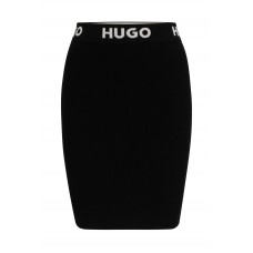 Hugo Boss Ribbed mini skirt in stretch fabric with logo waistband 50493756-001 Black