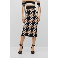Hugo Boss Knitted jacquard-pattern pencil skirt with logo trim 50493889-988 Patterned