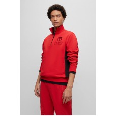 Hugo Boss Cotton-terry zip-neck sweatshirt with racing-inspired details 50493968-624 Red