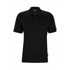 Hugo Boss Mercerised-cotton polo shirt with monogram-jacquard trim 50494073-001 Black
