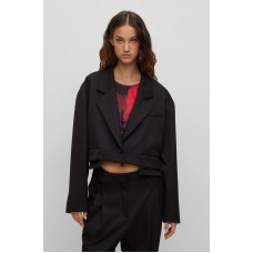Hugo Boss Oversized-fit cropped jacket in stretch gabardine 50494199-001 Black