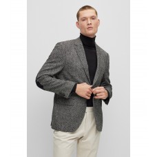 Hugo Boss Regular-fit jacket in a herringbone wool blend 50494242-001 Dark Grey