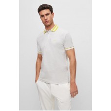 Hugo Boss Cotton-piqué polo shirt with ribbed striped trims 50494317-057 Light Grey