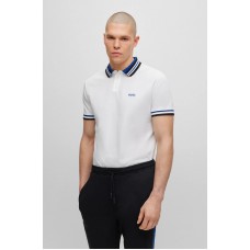 Hugo Boss Cotton-piqué polo shirt with ribbed striped trims 50494317-100 White
