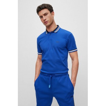 Hugo Boss Cotton-piqué polo shirt with ribbed striped trims 50494317-438 Blue