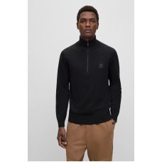 Hugo Boss Zip-neck knitted sweater in cotton and cashmere 50494387-001 Black