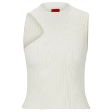 Hugo Boss Mock-neck ribbed-knit top with asymmetric detail 50494473-110 White