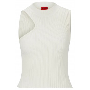 Hugo Boss Mock-neck ribbed-knit top with asymmetric detail 50494473-110 White