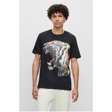 Hugo Boss Cotton-jersey T-shirt with tiger graphic 50494577-001 Black