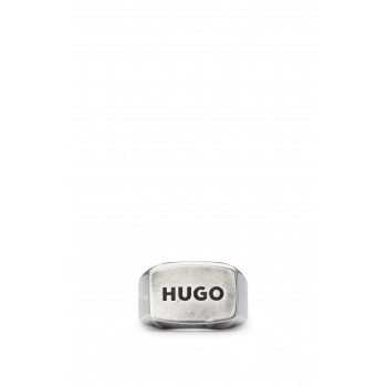 Hugo Boss Antique-finish signet ring with engraved logo hbeu50494895-041 Silver