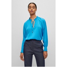 Hugo Boss Relaxed-fit blouse in stretch silk with tie front 50495218-439 Turquoise