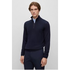 Hugo Boss Mixed-material zip-neck sweater in wool-cotton blends 50495404-404 Dark Blue