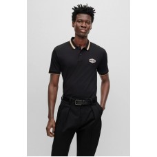 Hugo Boss Mercerised-cotton polo shirt with logo badge 50495553-001 Black