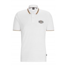 Hugo Boss Mercerised-cotton polo shirt with logo badge 50495553-100 White