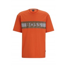 Hugo Boss Interlock-cotton T-shirt with puff-print stripes and logo 50495687-801 Dark Orange