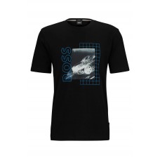 Hugo Boss Cotton-jersey T-shirt with racing-inspired artwork 50495689-001 Black