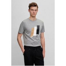 Hugo Boss Mercerised-cotton T-shirt with high-shine artwork 50495696-041 Grey