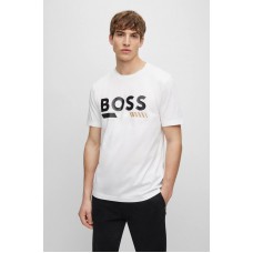 Hugo Boss Mercerised-cotton T-shirt with high-shine artwork 50495696-100 White