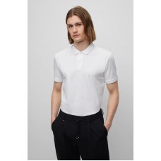 Hugo Boss Interlock-cotton slim-fit polo shirt with jacquard stripes 50495697-100 White