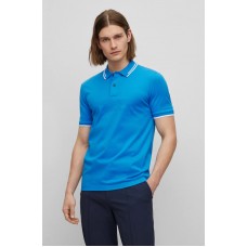 Hugo Boss Interlock-cotton slim-fit polo shirt with jacquard stripes 50495697-432 Blue