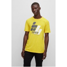 Hugo Boss Cotton-jersey T-shirt with racing-inspired print 50495700-740 Yellow