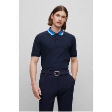 Hugo Boss Cotton-piqué slim-fit polo shirt with striped collar 50495709-404 Dark Blue