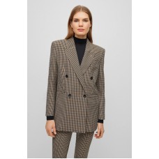 Hugo Boss Double-breasted relaxed-fit jacket in houndstooth stretch cloth 50495846-260 Beige