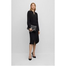 Hugo Boss Belted shirt dress with collarless styling and button cuffs 50496388-001 Black