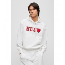 Hugo Boss Unisex cotton-terry hoodie with logo artwork 50496585-100 White