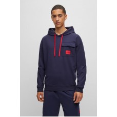 Hugo Boss Cotton-blend hoodie with red logo label 50497009-405 Dark Blue