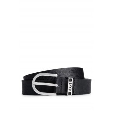 Hugo Boss Grained-leather belt with polished-silver logo keeper hbeu50497410-001 Black