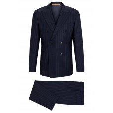 Hugo Boss Double-breasted slim-fit suit in striped responsible wool 50497613-404 Dark Blue