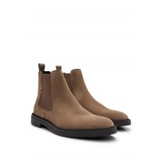 Hugo Boss Suede Chelsea boots with signature-stripe detail 50497739-260 Brown