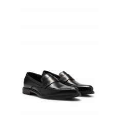 Hugo Boss Nappa-leather loafers with stacked logo trim 50497825-001 Black