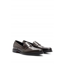 Hugo Boss Nappa-leather loafers with stacked logo trim 50497825-201 Dark Brown